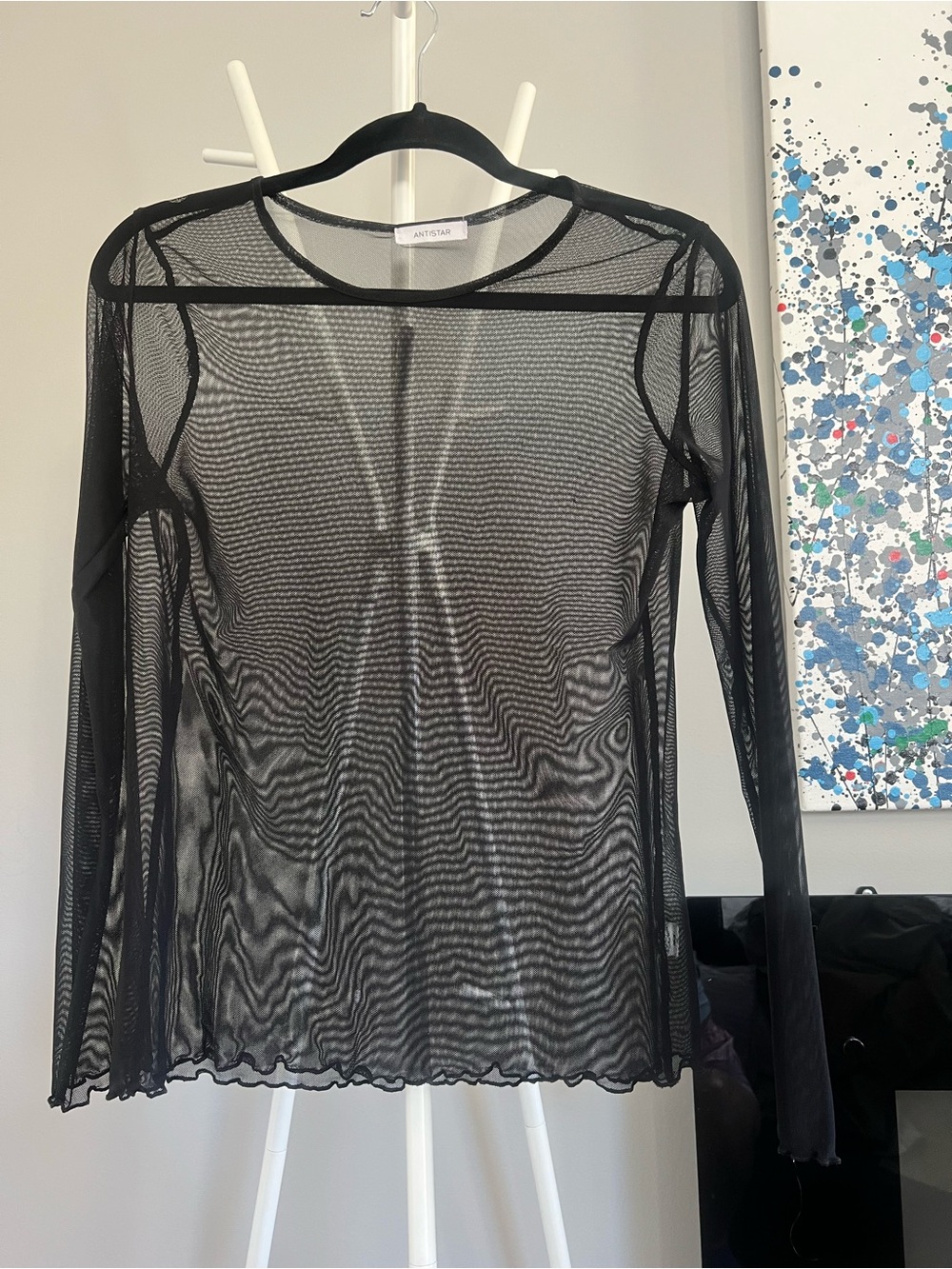 Black Sheer Long-Sleeve Mesh Top